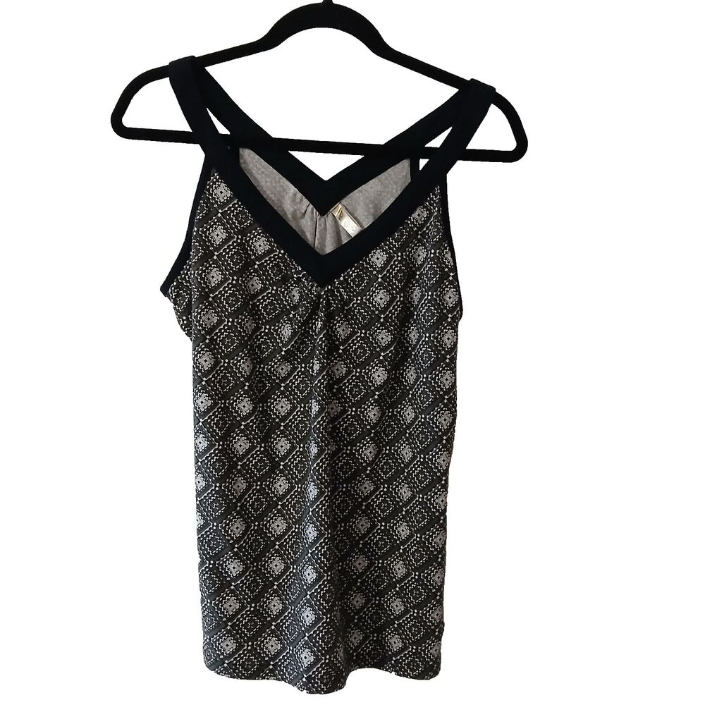 Jordache Jewel of the Nile Geometric Print Black Gray Sleeveless Blouse Medium